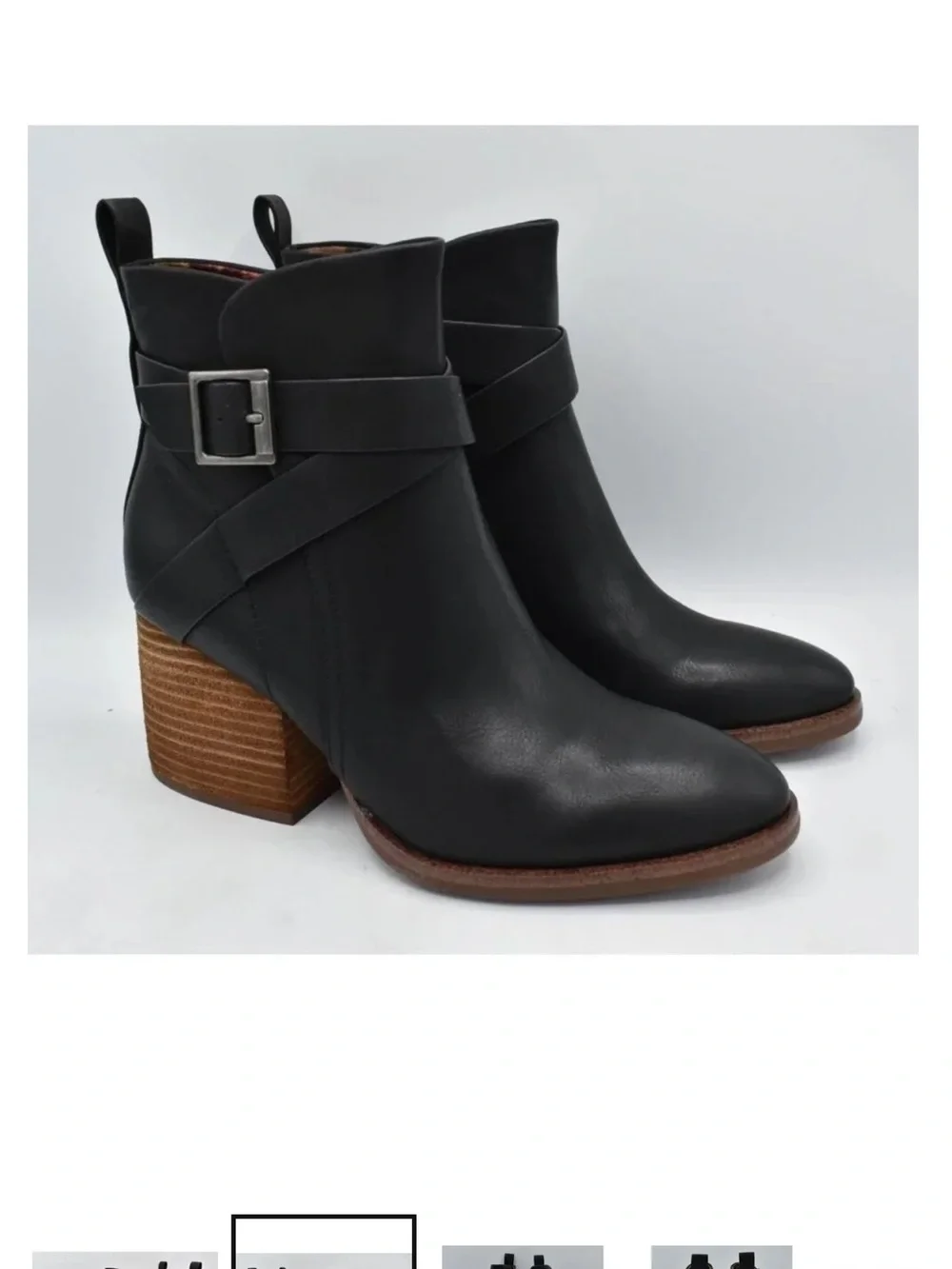 Kork-Ease Black Leather Buckle Strap Block Heel Ankle Boot